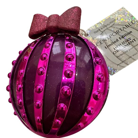 Bath & Body Works Purple Holiday Ornament Glitter Bow Air Freshener Scentportabl - Picture 2 of 8
